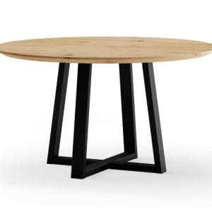 Eiken eettafel rond met stalen triangel poot