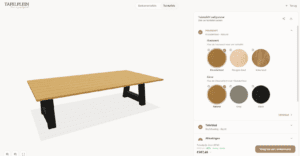 Configurator tafelplein voor het maken van een tuintafel